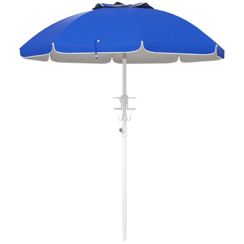 Parasol de plage portatif Outsunny de 5,7 pi inclinable, hauteur réglable, 2 porte-gobelets, crochet, parasol extérieur à volants avec auvent aéré, b