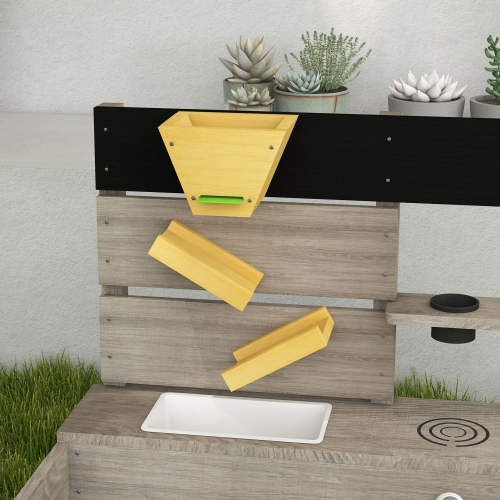 Bac à sable avec doublure pour enfants Outsunny, bac à sable en bois pour enfants avec design de cuisine, évier, boîtes de plantation pour jardin,