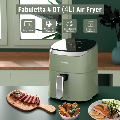 Air Fryer, Fabuletta 9 Customizable Smart Cooking Programs Compact 4QT Air Fryer, Shake Reminder, 450°F Digital Airfryer,Tempered Glass Display,