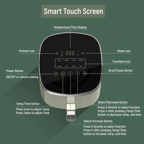 Air Fryer, Fabuletta 9 Customizable Smart Cooking Programs Compact 4QT Air Fryer, Shake Reminder, 450°F Digital Airfryer,Tempered Glass Display,