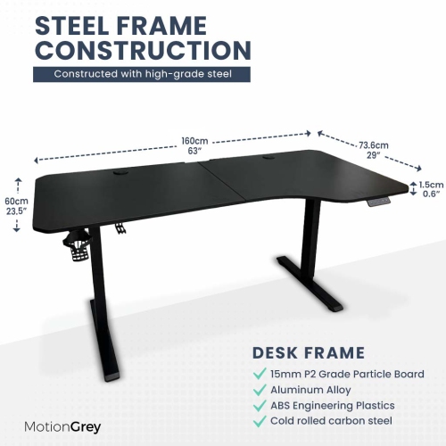 MotionGrey Ergo2 - Adjustable Right L-Shaped Electric Standing Desk with Memory Settings - 63" x 24" Black Top Black Frame - Ergonomic Desk for Home