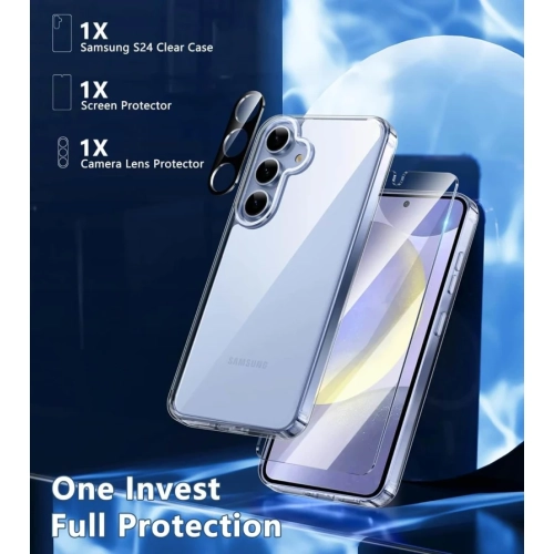 Clear Slim Shockproof Samsung Galaxy S24 Case - Anti-Yellowing Scratch-Proof, Drop-Proof, Tough 5G Mobile Phone Protection Bumper