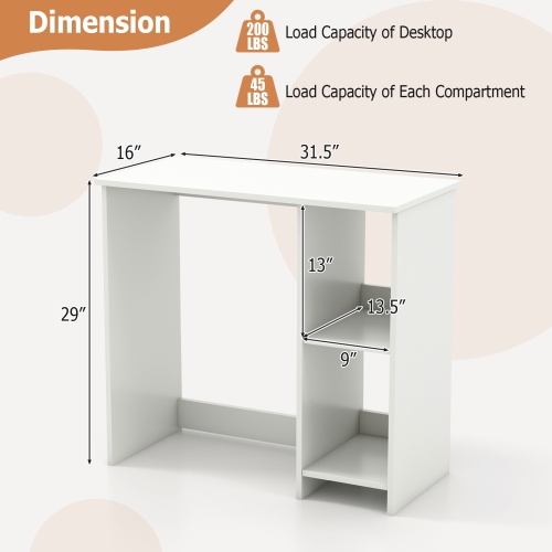 Topbuy Computer Desk for Small Space 31.5" Home Office Desk with Shelves Space Saving Study Writing Desk