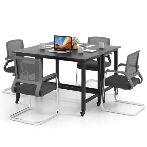 Topbuy 48" Rolling Computer Desk Mobile Study Writing Desk with Metal Frame Movable Home Office Desk Natural/Black