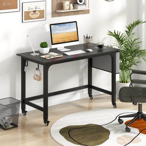 Topbuy 48" Rolling Computer Desk Mobile Study Writing Desk with Metal Frame Movable Home Office Desk Natural/Black