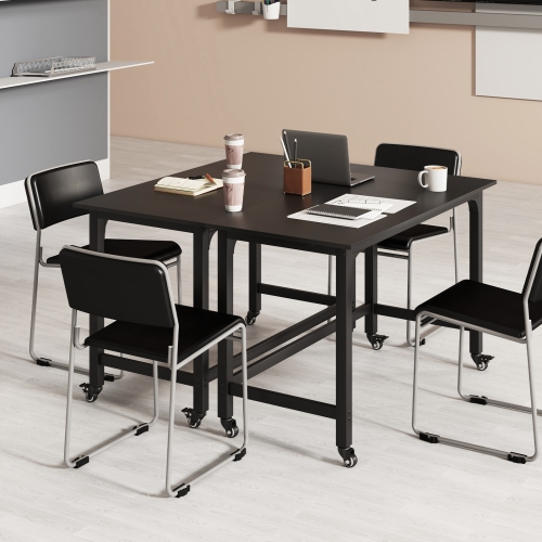 Topbuy 48" Rolling Computer Desk Mobile Study Writing Desk with Metal Frame Movable Home Office Desk Natural/Black