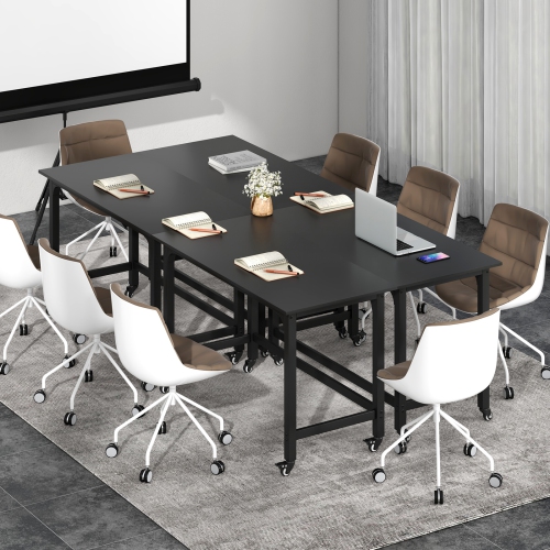 Topbuy 48" Rolling Computer Desk Mobile Study Writing Desk with Metal Frame Movable Home Office Desk Natural/Black