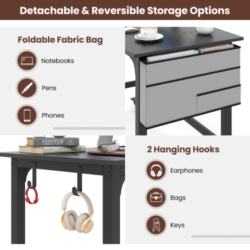 Topbuy 48" Rolling Computer Desk Mobile Study Writing Desk with Metal Frame Movable Home Office Desk Natural/Black