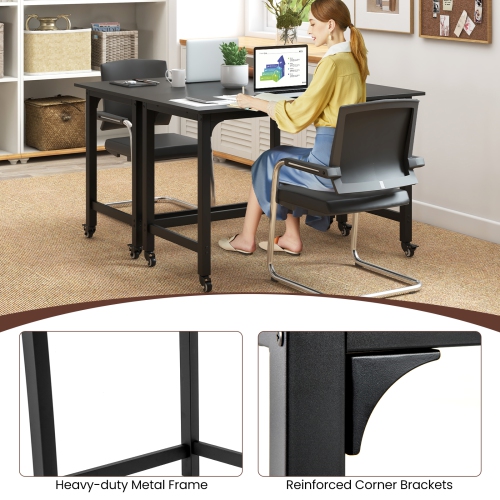 Topbuy 48" Rolling Computer Desk Mobile Study Writing Desk with Metal Frame Movable Home Office Desk Natural/Black