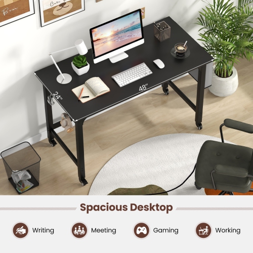 Topbuy 48" Rolling Computer Desk Mobile Study Writing Desk with Metal Frame Movable Home Office Desk Natural/Black