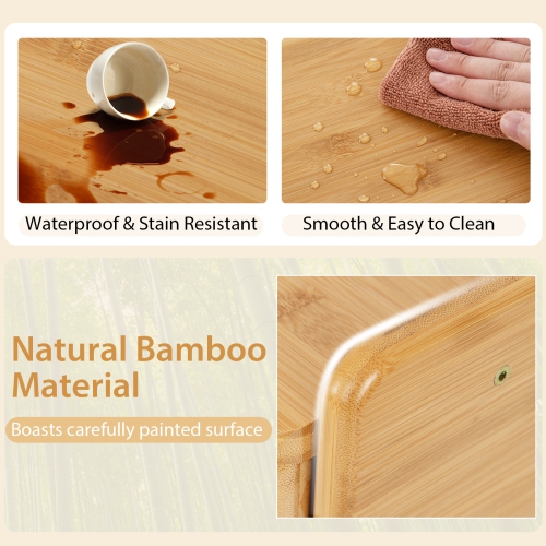 Topbuy 39.5" Bamboo Computer Desk Study Writing Desk with 2 Pull-Out Drawers Shelf & Cable Management Groove