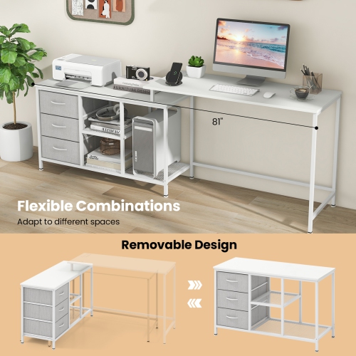 Topbuy L-Shaped Computer Desk with Drawers & Shelves 81" Convertible Home Office Desk with Charging Station Rustic Brown/Black/White