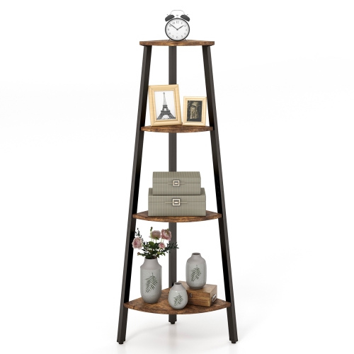 TOPBUY  4-Tier Industrial Corner Ladder Shelf Freestanding Bookshelf Display Rack With Anti-Tipping Kit