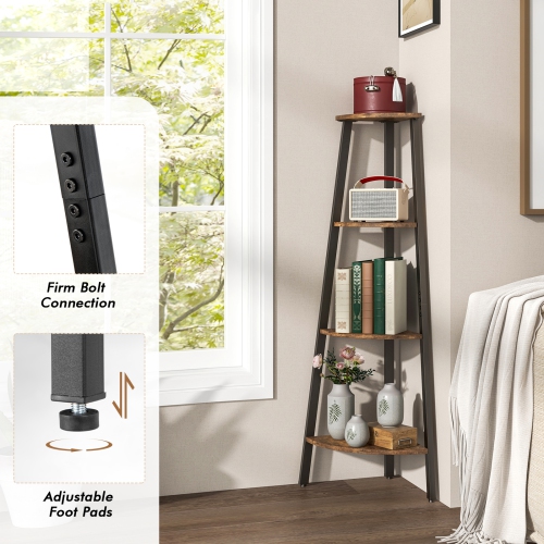 Topbuy 4-Tier Industrial Corner Ladder Shelf Freestanding Bookshelf Display Rack with Anti-tipping Kit