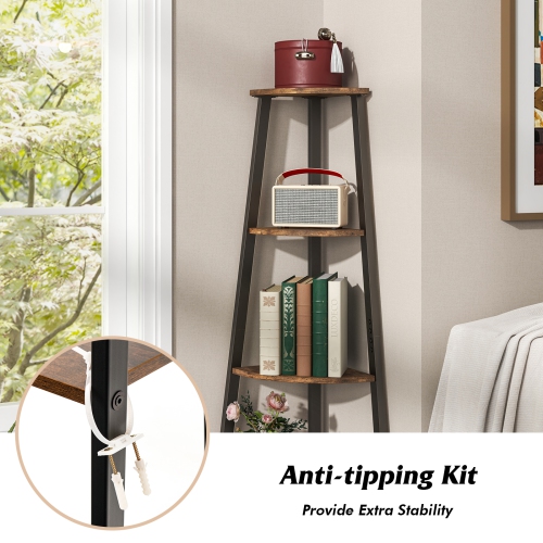 Topbuy 4-Tier Industrial Corner Ladder Shelf Freestanding Bookshelf Display Rack with Anti-tipping Kit