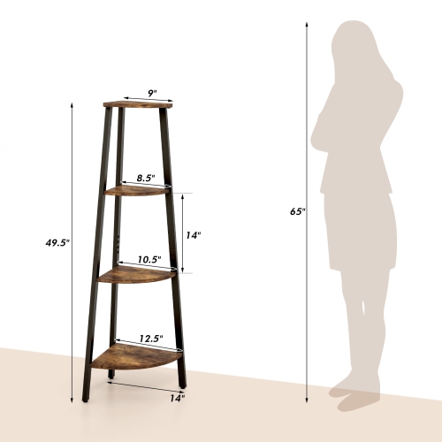 Topbuy 4-Tier Industrial Corner Ladder Shelf Freestanding Bookshelf Display Rack with Anti-tipping Kit