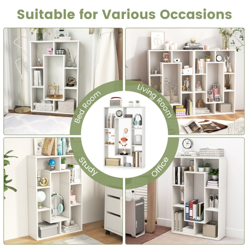 Topbuy 35.5" Geometric Bookshelf Open-back Bookcase w/ 7 Cubes Free-standing Storage Shelf Unit w/ Anti-Toppling Devices Gray/Natural/White