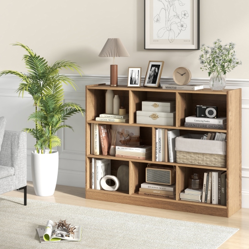 Topbuy Wood Storage Cube Bookcase 3 Tier 8 Cube Open Shelf Storage Cabinet with Anti-Toppling Devices Multipurpose Bookshelf Natural/Burlywood/Oak