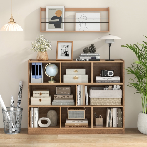 Topbuy Wood Storage Cube Bookcase 3 Tier 8 Cube Open Shelf Storage Cabinet with Anti-Toppling Devices Multipurpose Bookshelf Natural/Burlywood/Oak