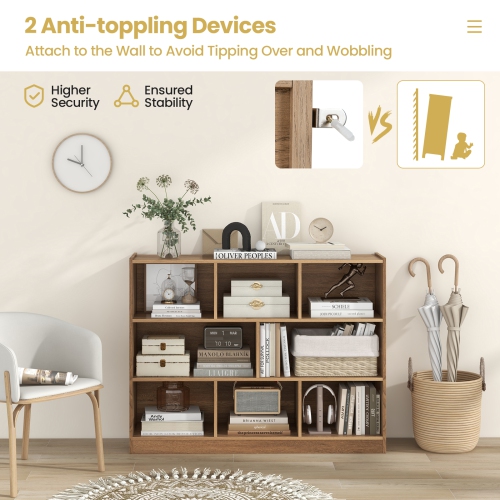 Topbuy Wood Storage Cube Bookcase 3 Tier 8 Cube Open Shelf Storage Cabinet with Anti-Toppling Devices Multipurpose Bookshelf Natural/Burlywood/Oak