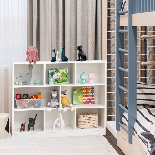 Topbuy Wood Storage Cube Bookcase 3 Tier 8 Cube Open Shelf Storage Cabinet with Anti-Toppling Devices Multipurpose Bookshelf Natural/Burlywood/Oak