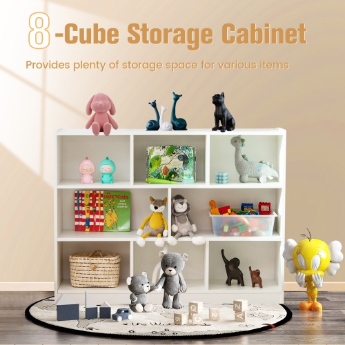 Topbuy Wood Storage Cube Bookcase 3 Tier 8 Cube Open Shelf Storage Cabinet with Anti-Toppling Devices Multipurpose Bookshelf Natural/Burlywood/Oak