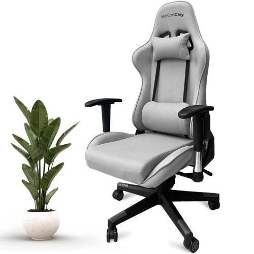 MotionGrey Enforcer - Fauteuil de bureau de jeu, ergonomique, dossier haut, tissu à hauteur réglable, appuie-tête et coussins lombaires - Gris - Excl