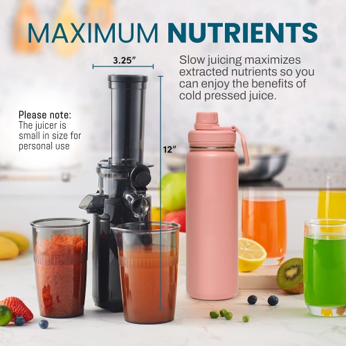 Elite Gourmet EJX600 Compact Small Space-Saving Masticating Slow Juicer, Cold Press Juice Extractor, Nutrient and Vitamin Dense, Easy to Clean, 16 oz