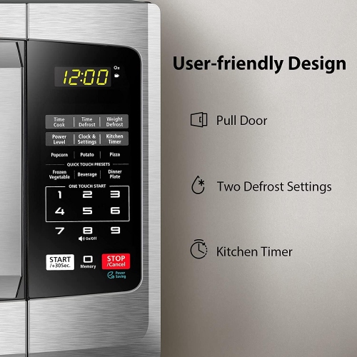 TOSHIBA ML-EM25P(SS)/CA Microwave Oven with Sound On/Off ECO Mode and LED Lighting, 0.9 Cu Ft/900W, Stainless Steel