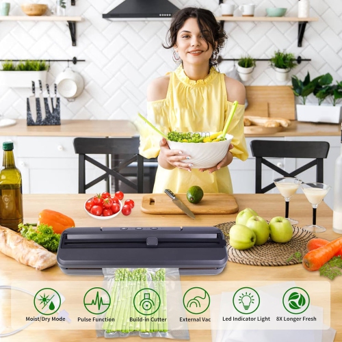 Queceuy Vacuum Sealer Machine, including bag and built-in cutter, food storage automatic air sealing system