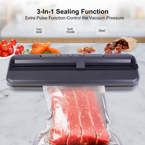 Queceuy Vacuum Sealer Machine, including bag and built-in cutter, food storage automatic air sealing system