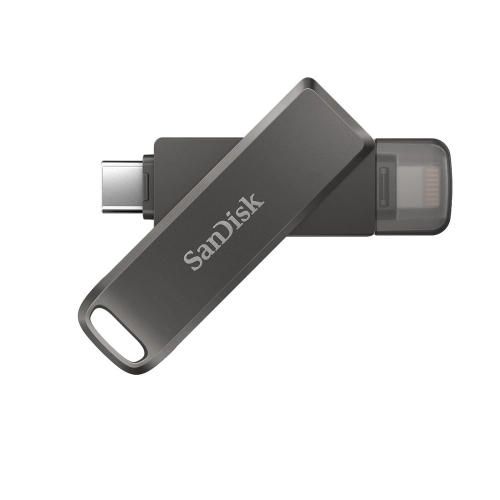 Refurbished SanDisk iXpand® 64GB Lightning USB-C Flash Drive Luxe for iOS - Black