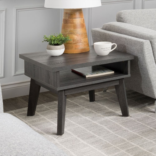 CORLIVING  Hollywood Modern Square End Table With Peek-A-Boo Storage Space- Dark In Grey