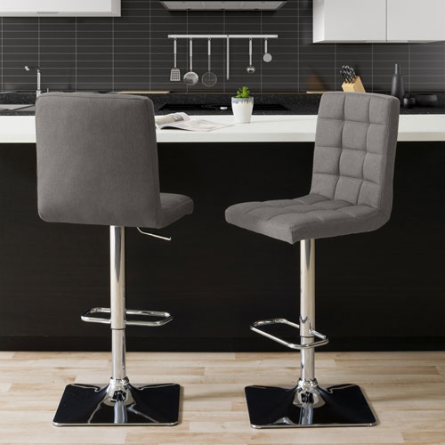 Heavy Duty Contemporary Adjustable Height Barstool - Set of 2 - Medium Grey
