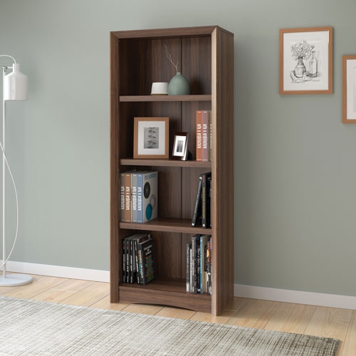 CORLIVING  Quadra 59" Tall Adjustable Shelf Bookcase, 4-Tier Shelving Unit Bookshelf With Open Shelves, Walnut