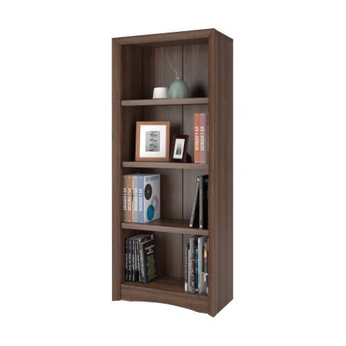 Quadra 59'' Tall Adjustable Shelf Bookcase, 4-Tier Shelving Unit Bookshelf with Open Shelves, Walnut