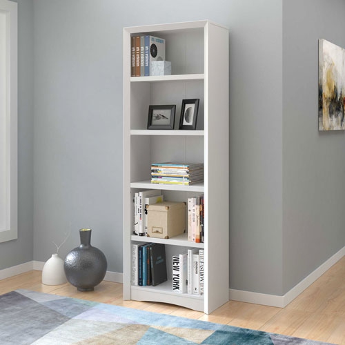 CORLIVING  Quadra 71" Tall Adjustable Shelf Bookcase, 5-Tier Shelving Unit Bookshelf With Open Shelves In White