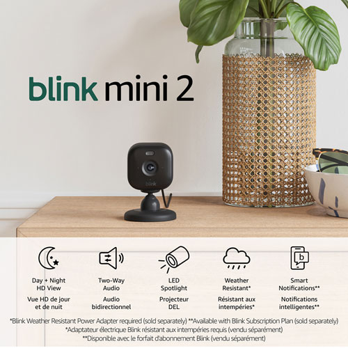 Caméra IP HD 1080p d'extérieur/d'intérieur Wi-Fi Mini 2 de Blink - Noir