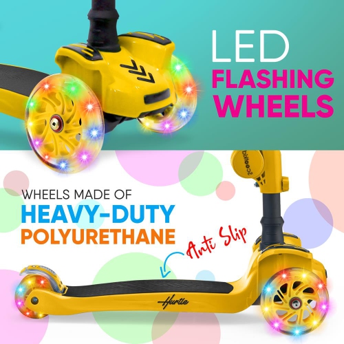 ScootKid 3-Wheel Kids Scooter - Child & Toddler Toy Scooter with Built-in LED Wheel Lights, Fold-Out Comfort Seat (Yellow)