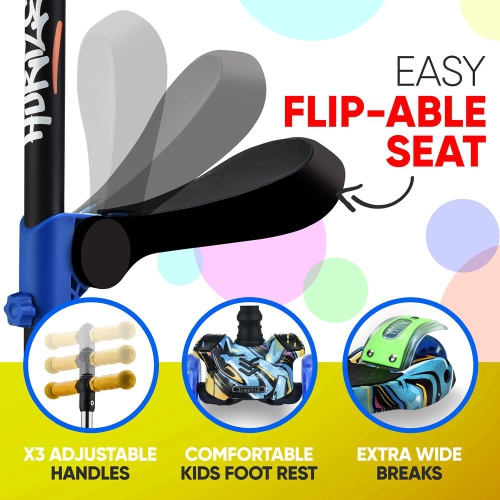 ScootKid 3-Wheel Kids Scooter - Child & Toddler Toy Scooter with Built-in LED Wheel Lights, Fold-Out Comfort Seat (Graffiti)