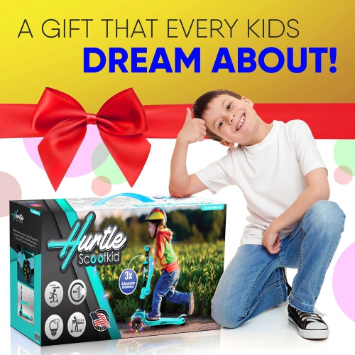 ScootKid 3-Wheel Kids Scooter - Child & Toddler Toy Scooter with Built-in LED Wheel Lights, Fold-Out Comfort Seat (Teal Blue)