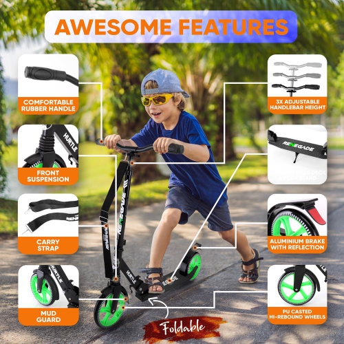 Lightweight and Foldable Kick Scooter - Adjustable Scooter for Teens and Adult, Alloy Deck with High Impact Wheels