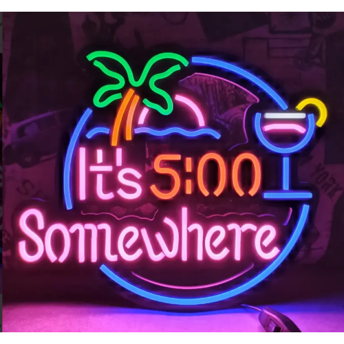 BOLDDECO  It's 5:00 Somewhere Led Neon Sign Art Wall Light, for Club, Bedroom Windows Glass Hotel Cafe, Wedding, Birthday Party.13In X 16In