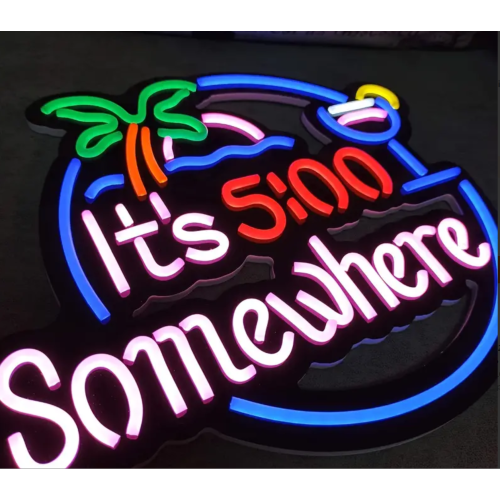 It's 5:00 Somewhere LED Neon Sign Art Wall Light, For Club, Bedroom Windows Glass Hotel Cafe, Wedding, Birthday Party.13IN X 16IN.