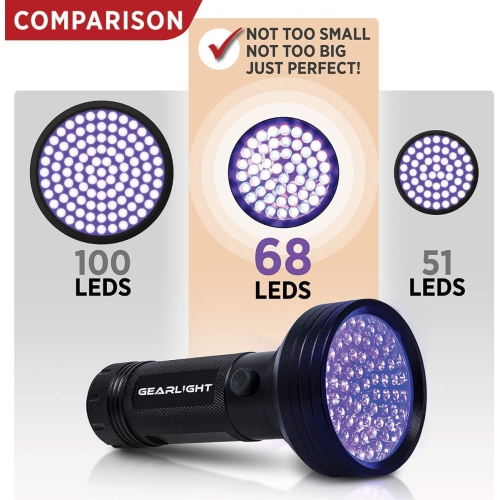 GearLight UV Flashlight Black Light from 68 LED Blacklight Flashlight Dog/Cat Pet Urine Detector, Bed Bug, Resin Curing, Dog Stain, and Carpet Odor