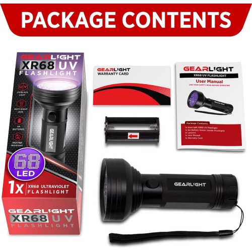 GearLight UV Flashlight Black Light from 68 LED Blacklight Flashlight Dog/Cat Pet Urine Detector, Bed Bug, Resin Curing, Dog Stain, and Carpet Odor