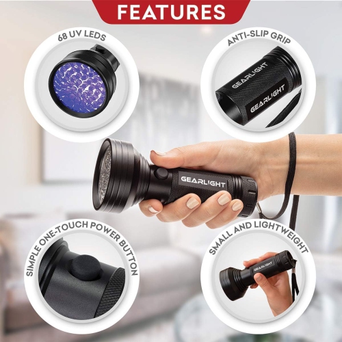 GearLight UV Flashlight Black Light from 68 LED Blacklight Flashlight Dog/Cat Pet Urine Detector, Bed Bug, Resin Curing, Dog Stain, and Carpet Odor