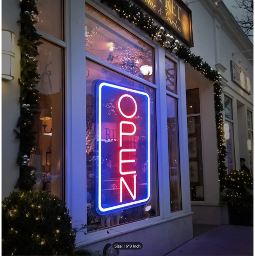 LED OPEN Neon Sign Light, 16.5 * 9 In, Neon Sign Light USB Powered, With Dimmable Switches, Multipurpose Decorative Wall Mounted Lights Vertical