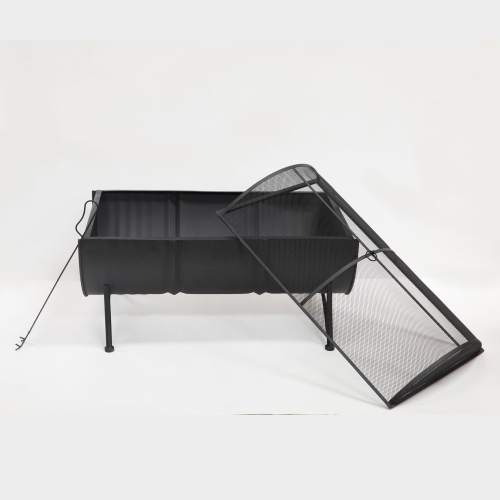 Deko Living 35 Inch Rectangular Outdoor Metal Wood Burning Barrel Firepit with Screen Lid and Poker