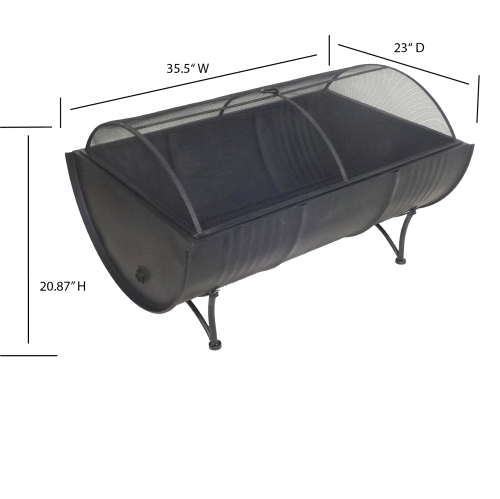 Deko Living 35 Inch Rectangular Outdoor Metal Wood Burning Barrel Firepit with Screen Lid and Poker